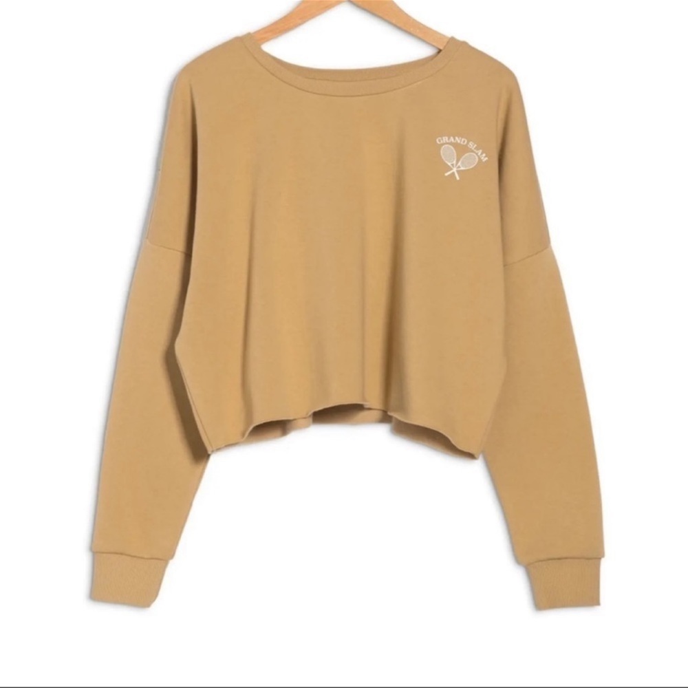 Abound Tan Cropped Sweatshirt Graphic Pullover “Grand Slam” Size 3X NEW